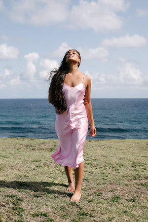 pale pink beach dress MIKUTA | The Blush Long Beach Dress | Designer Clothes & Apparel | M