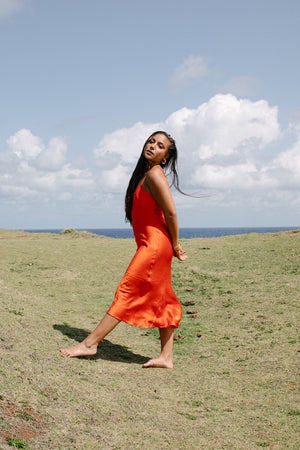 orange poppy dress Petite Orange Poppy-Print Scoop-Neck Midi Dress Ro&Zo
